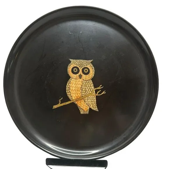 Vintage Couroc of Monterey MCM Owl Tray Mid Century Modern 10.5 Inch Diam 1960s - Picture 2 of 10